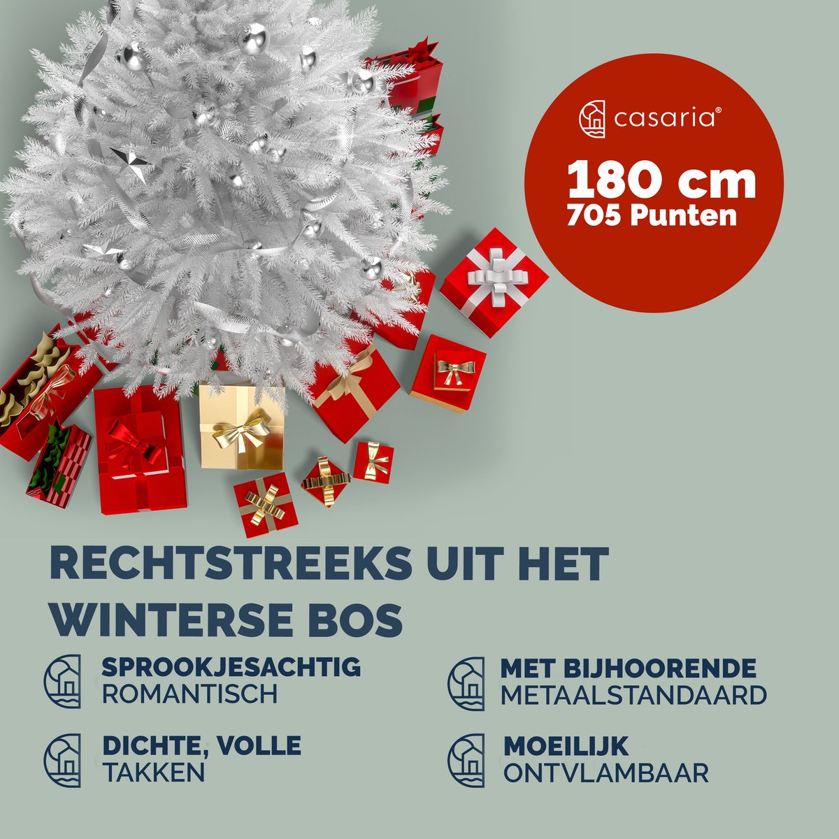 Casaria Kunstkerstboom - Metalen Voet 705 Takpunten 180cm - Wit – foto 7