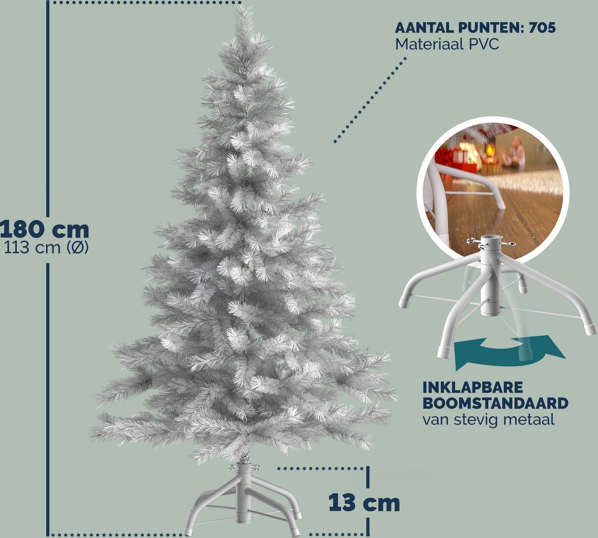 Casaria Kunstkerstboom - Metalen Voet 705 Takpunten 180cm - Wit – foto 8
