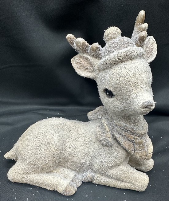 Statue de Noël Renne - polyrésine - 16 x 18 x 16 cm - multicolore + paillettes de neige - Décoration de Noël - Accessoires pour la maison - Figurines décoratives de Noël