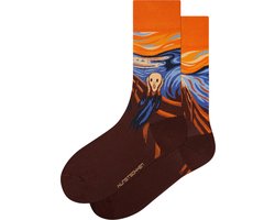 Kunst sokken - De schreeuw: Edvard Munch - Sokken Dames 36 40 - Biologisch Katoenen Sokken - funny socks happy - Vrolijke Sokken - Grappige Sokken - Sokken Cadeau
