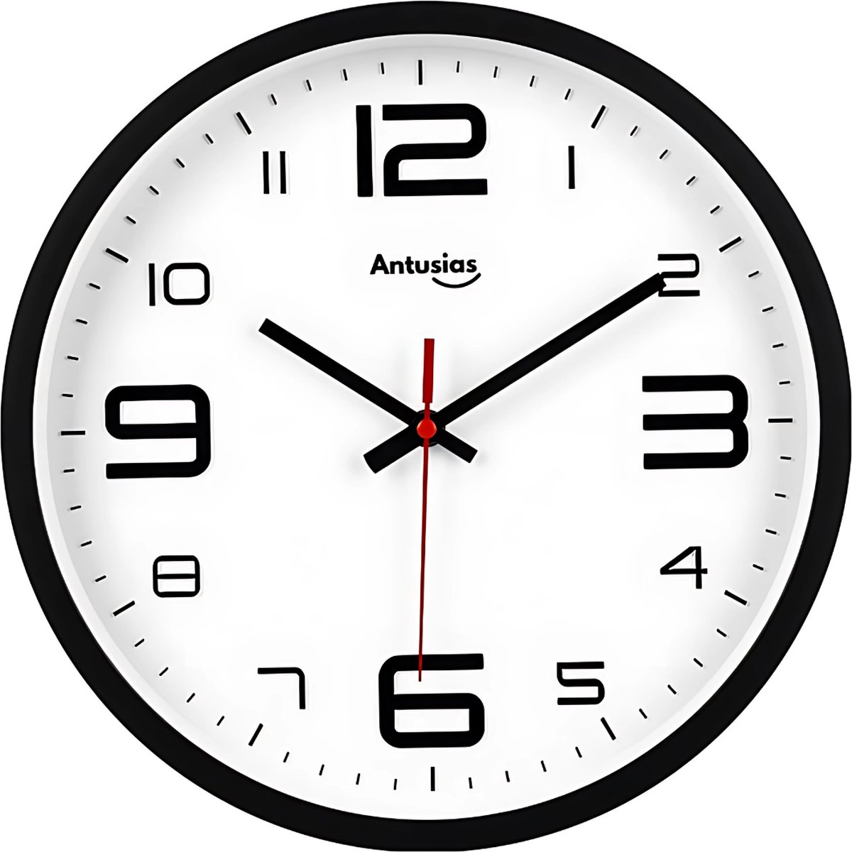 Antusias® Wandklok Modern Zwart Wit - Stil Uurwerk - Grote Cijfers - Muurklok 30cm - Goed Leesbaar - Minimalistisch