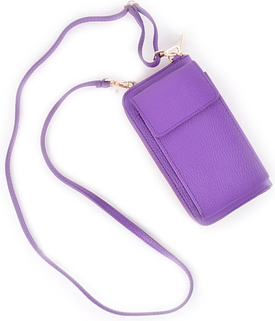 Sac portefeuille/téléphone Giuliano Evalia - Violet - Fermeture éclair dorée - Made in Italy