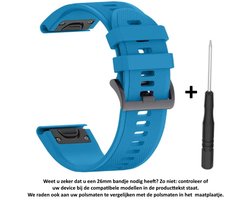 Licht Blauw Siliconen sporthorloge bandje 26mm Quickfit Compatibel geschikt voor Garmin Fenix 3 / 3 HR / 3 Sapphire / 5X / 6X, D2, Quatix 3, Tactix, Descent MK1, Foretrex 601 en 701 – Maat: zie maatfoto – 26 mm blue smartwatch strap