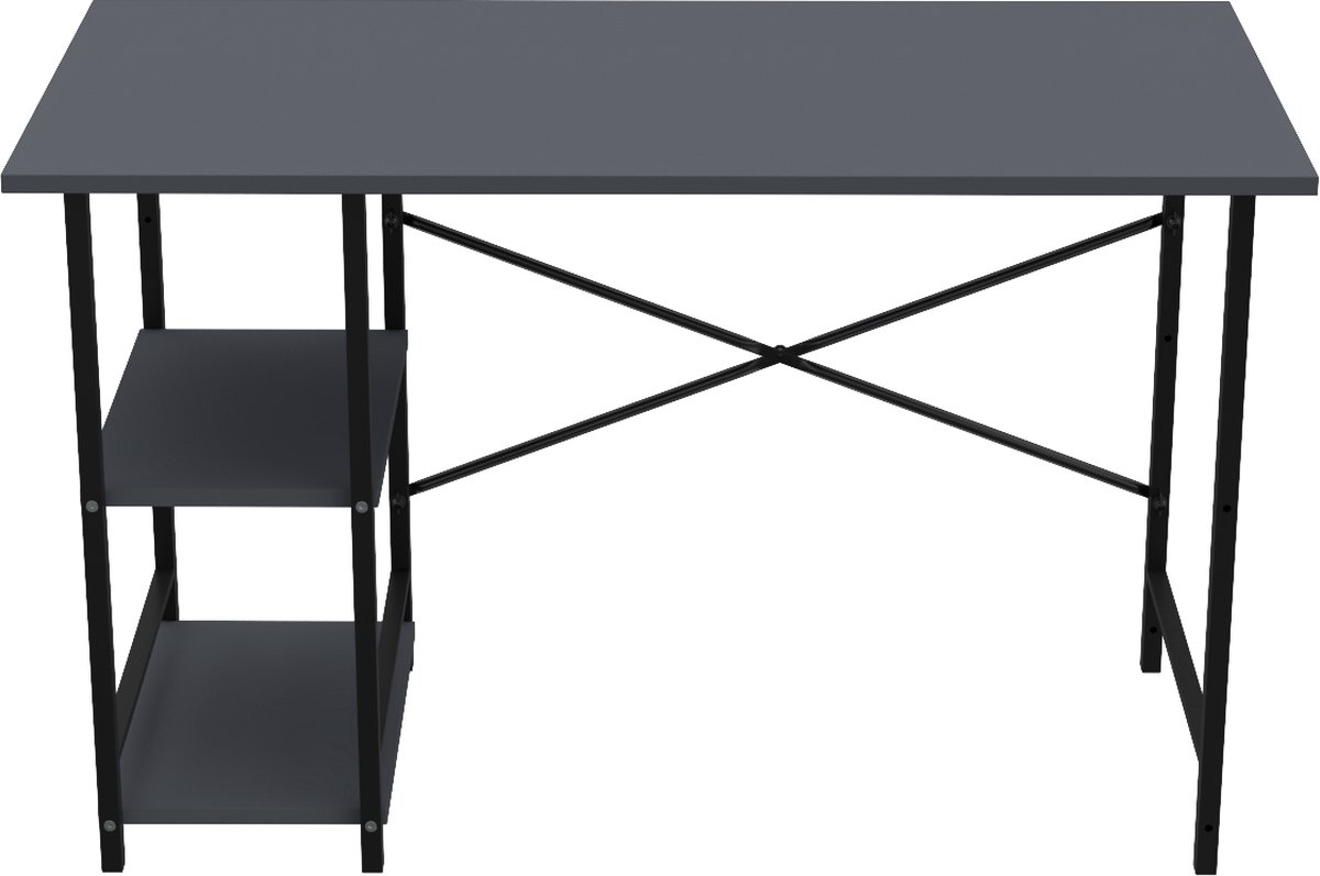 ROI - Computertafel - Bureau - Twee planken - Industrieel - Vintage - Antraciet/zwart - 120x60x75