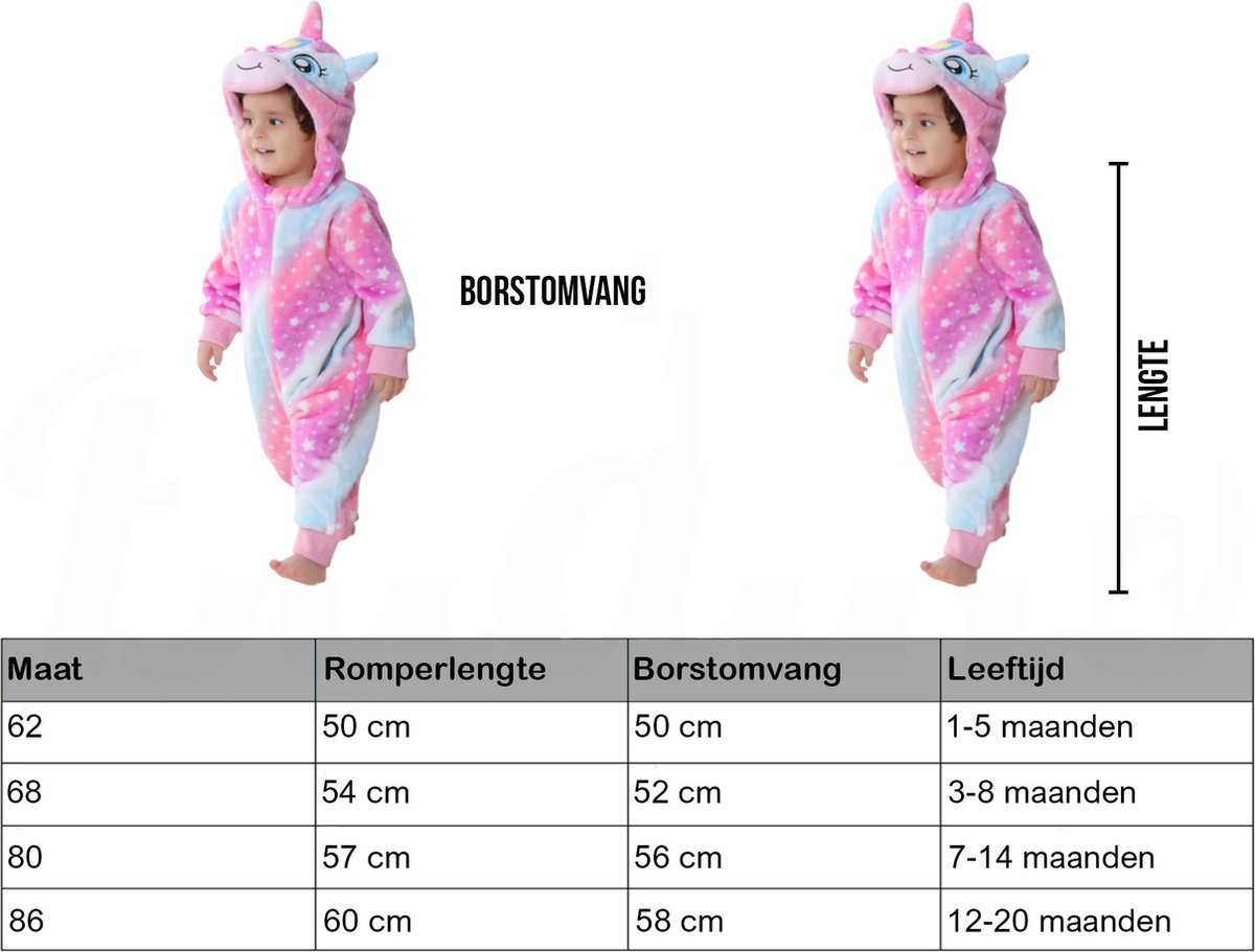 Budino® Baby Onesie - Baby Romper - Baby Pyjama - Baby Pakje - Baby Verkleedkleding - Carnavalskleding - Dier - Unicorn - Roze — afbeelding 5