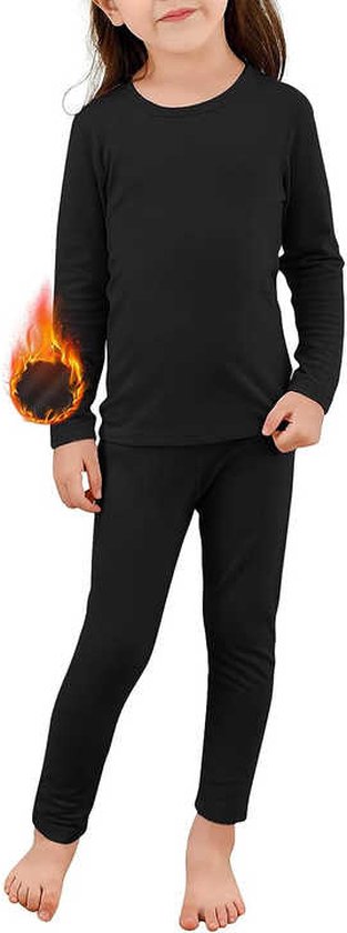 Ychee - Kinder Unisex Thermo Fleece Set - Sweater & Broek - Zacht, Warm en Comfortabel - Stretch - Ideaal voor Lounge en Sporten - Maat 130/140 CM (Lengte) - Zwart
