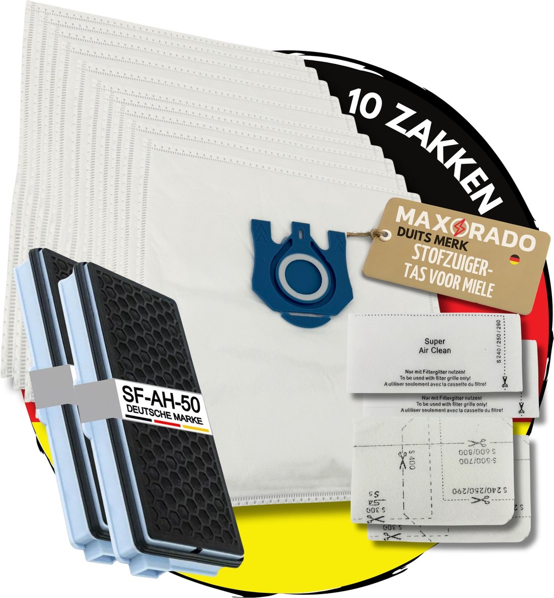 Maxorado Stofzuiger Set 16-delig - 10 zakken + 2 Hepa + Uitblaas + 2 Motor Filter - geschikt voor Miele C3, C2, S8340, S8430, S8310, S8360, S8, S5, S5211, S5210, S8460