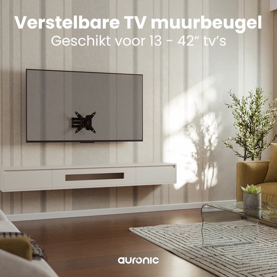 Auronic TV Beugel - TV Muurbeugel - Draaibaar en Kantelbaar - 13 tot 42 inch - Tot 20 KG - Zwart