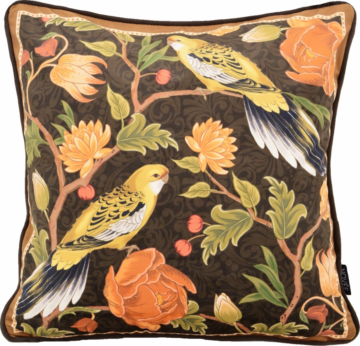 NOVÉE Velvet Iris Bird Kussenhoes | 45 x 45 cm | Velvet/Polyester groen-bruin
