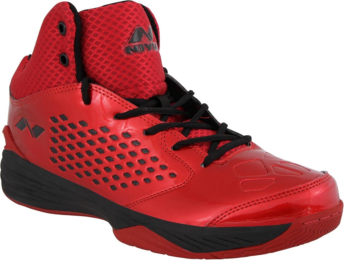 NIVIA 174RB Basketbalschoenen | Kleur: Rood | Maat: 11 UK/12 US/45 EU | Materiaal: Leer/PU | Voor heren en jongens | Lichtgewicht | Comfortabel | Duurzaam | Betere pasvorm | Bieden demping en ondersteuning