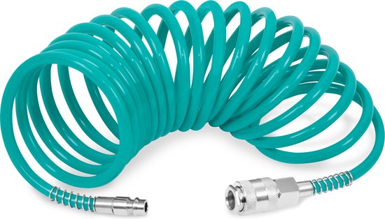 VONROC Spiraalslang 5m - Luchtslang voor compressor - Universele koppelingen - DIN/EURO Ma-le – DIN/EURO/ORION Female - 10 bar