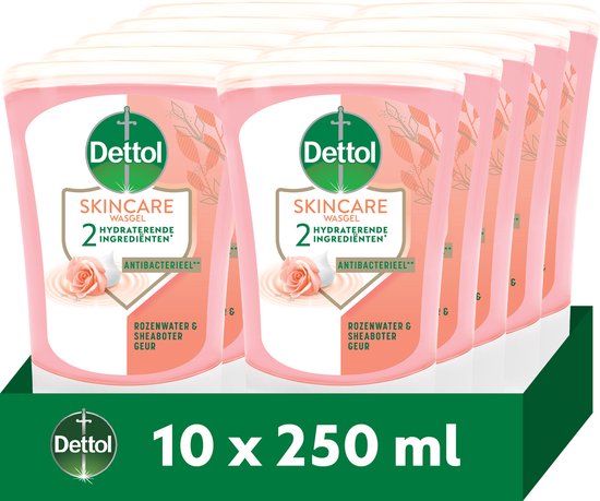 Dettol No-Touch Handzeep Navulling Rozenwater & Sheaboter (Skincare) 250ml - 10 stuks - Voordeelverpakking