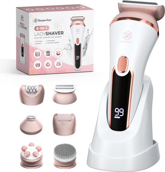 Beeperfect® 6 in 1 Ladyshaves Voor Vrouwen - Epilator - Scheerapparaat Vrouw - Gezicht Trimmer - Bikinitrimmer - Oplaadbaar - Waterdicht - 6 Opzetstukken
