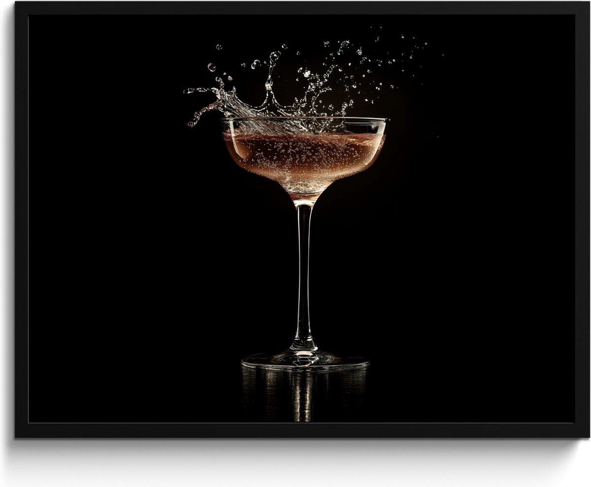 FrameYourWall Fotolijst inclusief poster - Posterlijst 80x60 cm - Posters - Cocktail - Zwart - Spetters - Glas - Foto in lijst - Keuken decoratie muur - Wanddecoratie accessoires - Muurdecoratie - Schilderijen Cocktail - Spetters