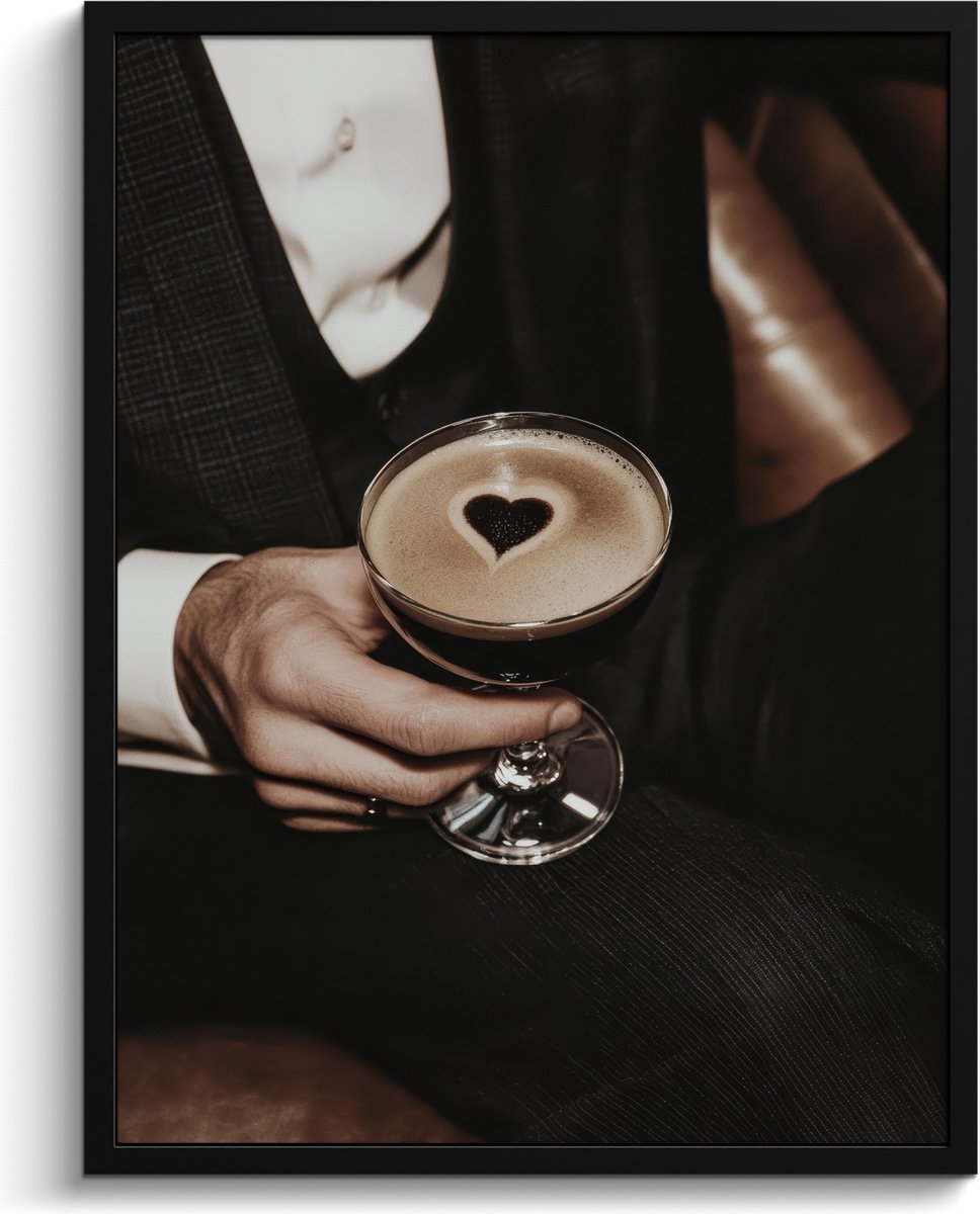 FrameYourWall Fotolijst inclusief poster - Posterlijst 60x80 cm - Posters - Hartje - Cocktail - Espresso Martini - Hand - Foto in lijst - Keuken decoratie muur - Wanddecoratie accessoires - Muurdecoratie - Schilderijen