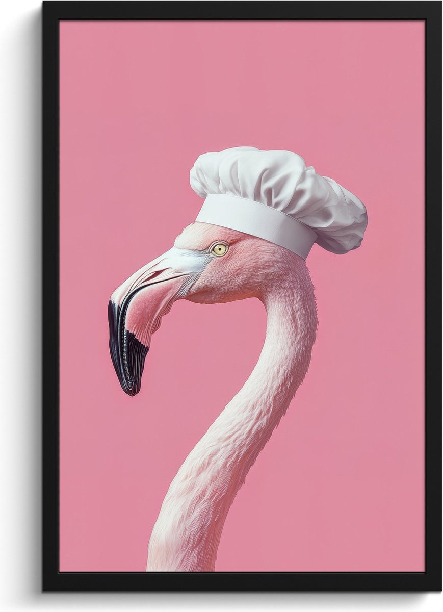 FrameYourWall Fotolijst inclusief poster - Posterlijst 40x60 cm - Posters - Flamingo - Roze - Koksmuts - Vogel - Foto in lijst - Keuken decoratie muur - Wanddecoratie accessoires - Muurdecoratie - Schilderijen Koksmuts - Flamingo