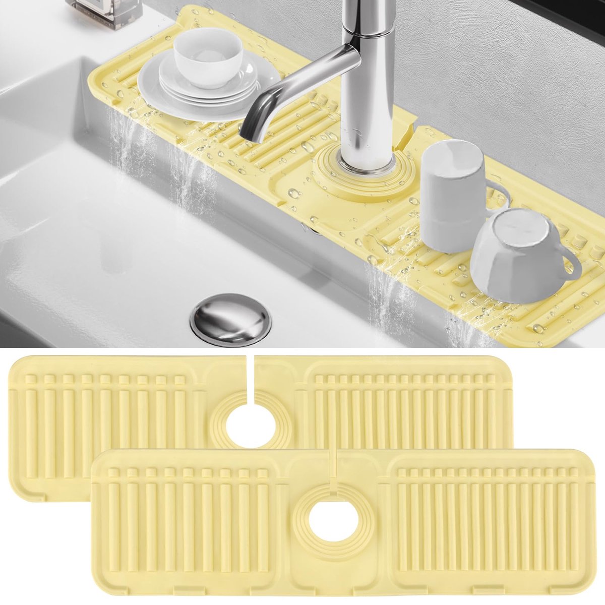 Goedkoopste Goodivery ® Kraanmat en Afdruipmat Set van Siliconen voor Keuken en Badkamer, Antislip en Gemakkelijk te Reinigen