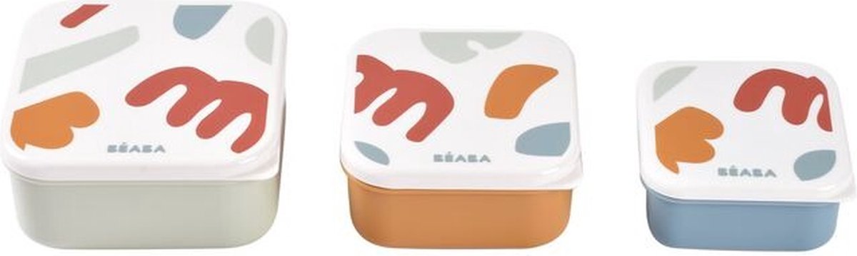 Béaba Set van 3 Snackdozen - Snackdoosjes - Voor Kinderen - Koekendoosje school - Voor Vaatwasser & Magnetron - Playful - Koektrommel