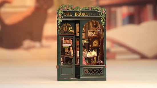 Kit DIY Book Nook 'Owl Bookstore' - Maison Miniature 3D En Bois Avec LED - Puzzle Créatif Pour Adultes