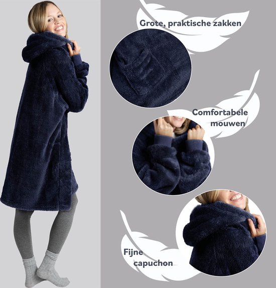 Couverture à capuche en polaire Blumtal avec manches - Couverture confortable portable - couverture à capuche avec 2 poches avant et capuche petite - Bleu foncé
