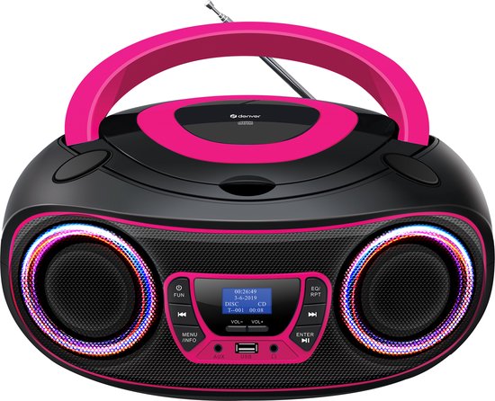 Denver Draagbare DAB Radio CD Speler Kinderen - Bluetooth - Lichteffecten - Boombox - AUX - FM - TDB212PINK
