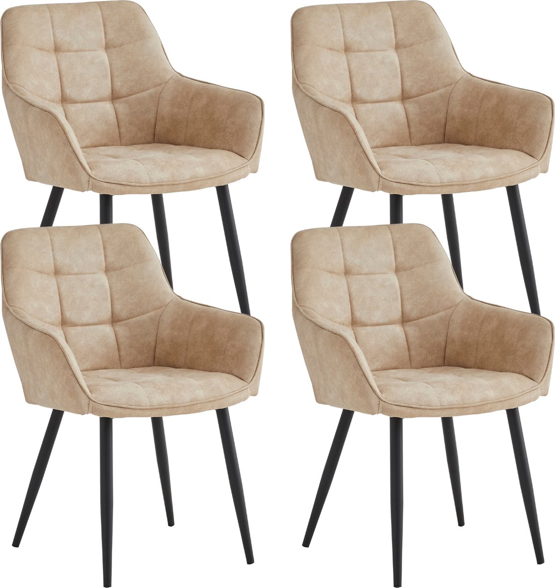 Colenis Oriana Eetkamerstoel - Set Van 4 - Beige - Microfiber Stof - Industrieel