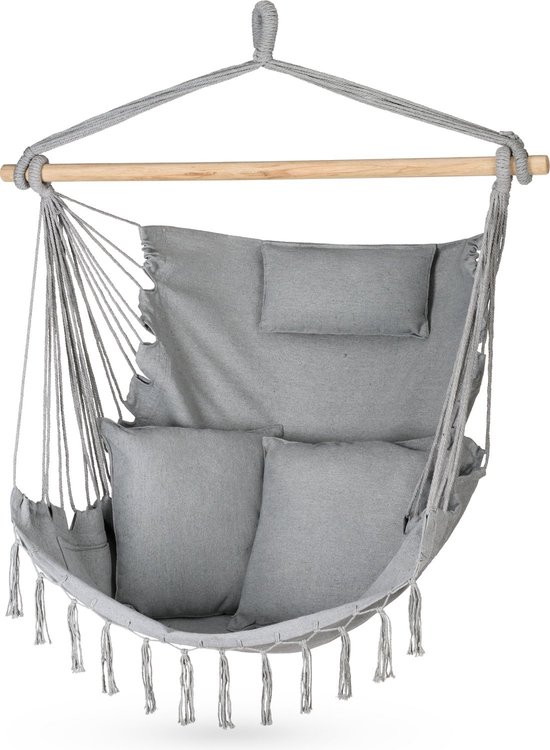 Outtec® Hangstoel met 3 Kussens - 100x130x75cm, tot 140 kg - Boho Fringed Fauteuil, Zitzak, Schommel - voor Buiten, Tuin, Balkon, Huis