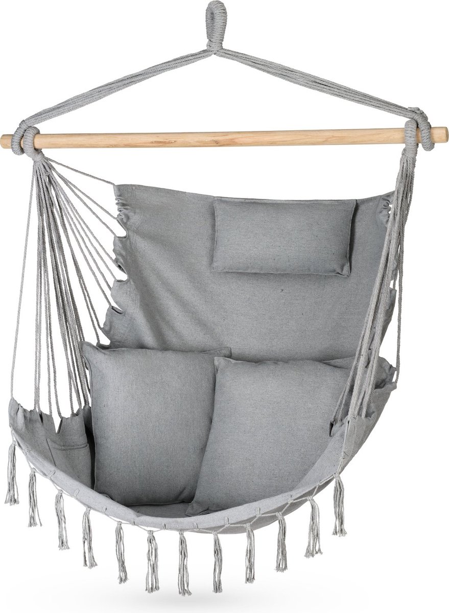 Outtec® Hangstoel met 3 Kussens - 100x130x75cm, tot 140 kg - Boho Fringed Fauteuil, Zitzak, Schommel - voor Buiten, Tuin, Balkon, Huis