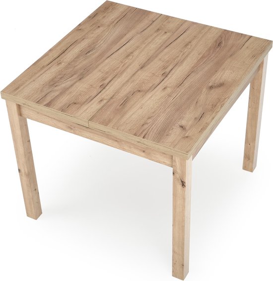 60 cm vierkante eettafel met wit onderstel en donkerhouten bekleding