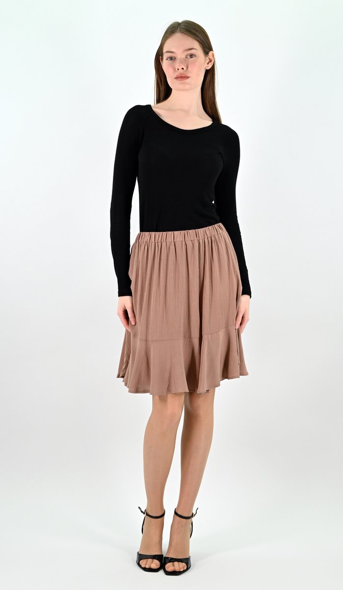 YesMooi - Bruine Mini Rok met Volants - S (36)