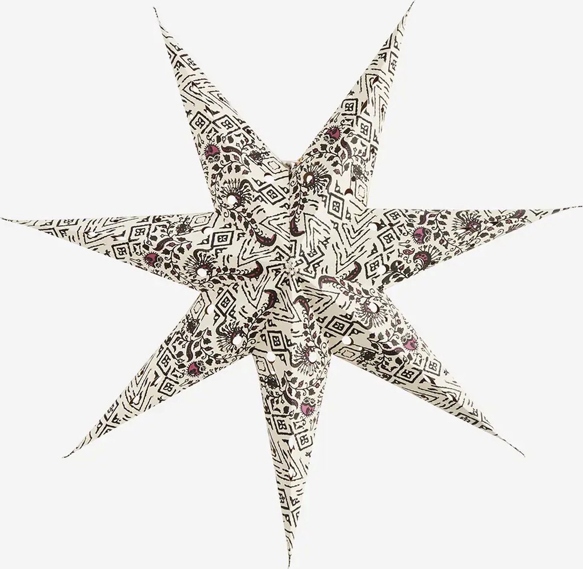 Madam Stoltz - Papieren ster lantaarn - kerstster - 60 cm - creme met print