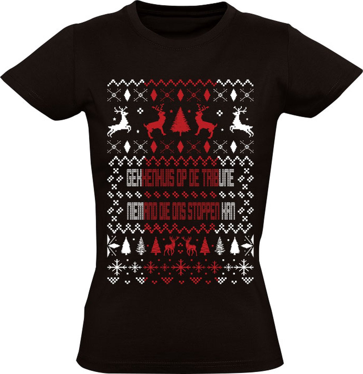 Gekkenhuis Op De Tribune Dames Kerst T-shirt - amsterdam - fans - sfeer - voetbal - club - kersttrui - foute kersttrui - 020 - cadeau - shirt
