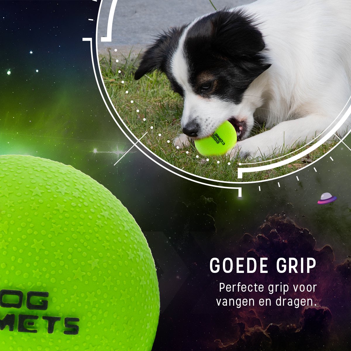 Dog Comets Ball Stardust Ø 6 cm - Rubberen Hondenbal - Hondenspeelgoed - Stuiterend en Drijvend honden speelgoed - Groen - 2 Stuks thumbnail 2
