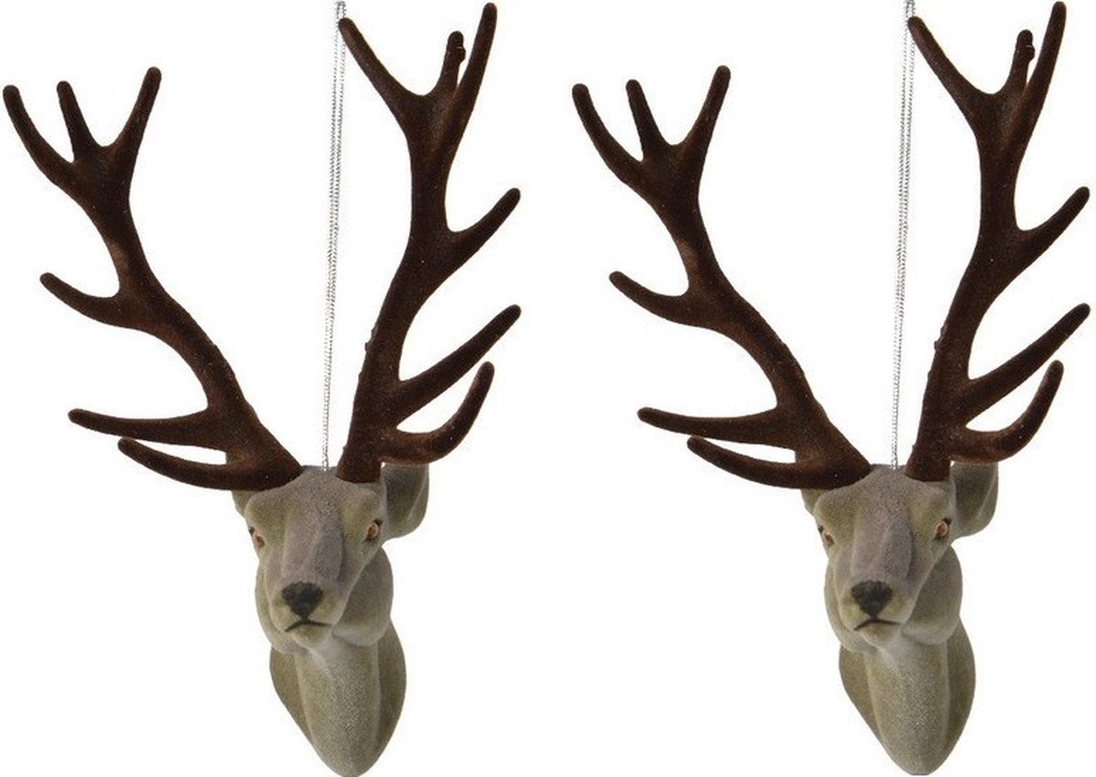 Decoris Kersthanger - 3x - rendier/hert - 13 cm - kunststof - ornament - kerstversiering - kerstboomversiering - kerstversiering Grijs