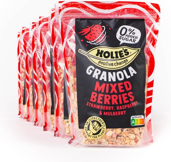 Holie's Granola Mixed Berries 6x 350gr - ontbijtgranen - suikervrij - gezond - vegan