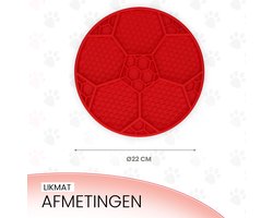 Eat Slow Live Longer Likmat - Ø 22 cm - Slowfeeder Honden en Katten - Anti Schrok - Voermat - Likvoerbak - Voor Nat Voer en Brokken - Vaatwasserbestendig - Voetbal - Anti Slip - Voerpuzzel Kat - Rood