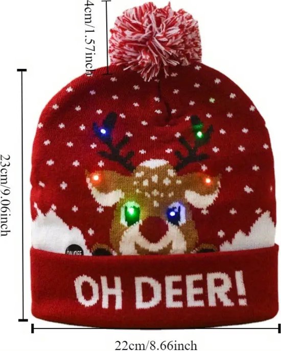 Bonnet de Père Noël Nivard - Adultes - Noël - Père Noël - Hiver - Chaud - Noël - Rouge - Avec lumières