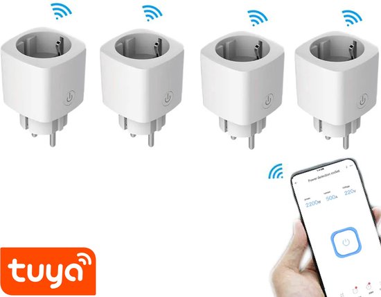 Denver Slimme Stekker met Energiemeter - 4 PACK - Randaarde - Tijdschakelaar - Smart plug - TUYA - Werkt met Amazon Alexa en Google Home - WiFi - Voor iOS en Android - SHP102