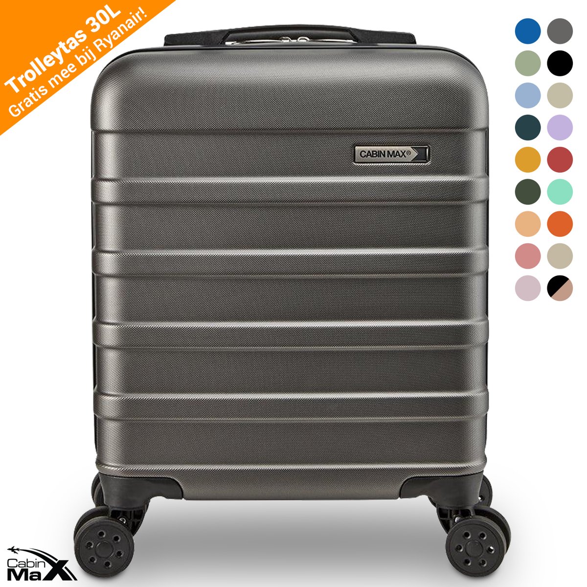 CabinMax Handbagage Koffer - Trolley 30L - Harde Reiskoffer - 45x36x20cm - Lichtgewicht - Groot Capaciteit - Steel Grey