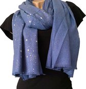 Écharpe longue et chaude pour femme - Imprimé étoiles - 2 faces - Bleu jeans - 180 x 70 cm (18-4)