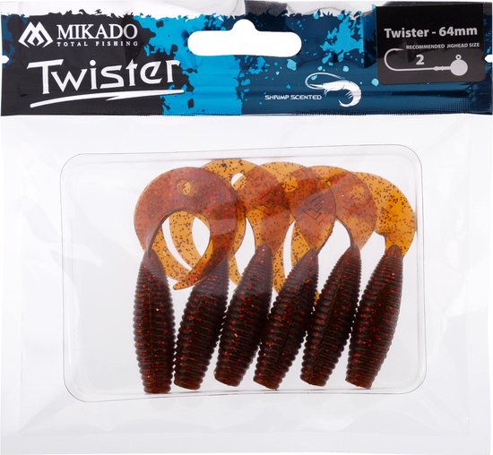 Mikado Leurre Twister 64mm/Motoroil Rouge - 6 pcs. | Leurres | Leurre de pêche | Poissons prédateurs