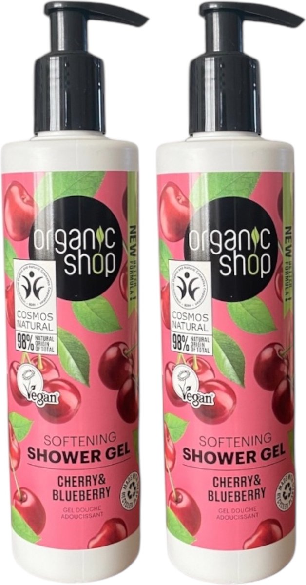 2 x verzorgende Douchegel - Organic Shop - Douchegel voor Zachte Huid - natuurlijk - Bio - cherry en bleu berry - 280 ml