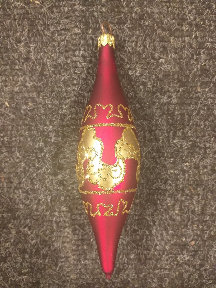 8 x Mondgeblazen Kerstbal / Pegel Glas - Rood Goud - 14 cm
