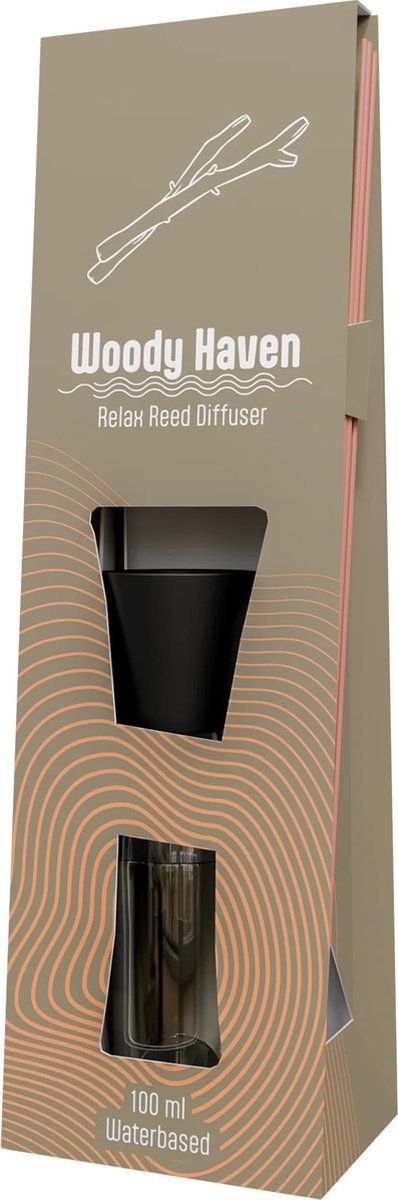 Power Air - Woody Haven - Geur stokjes - Relax Reed Diffuser - 100 ml - Aardse houtnoten - Modern design - Natuurlijk en sfeervol