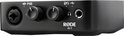 Zwarte RØDE AI-1 audio interface met P48, microfoon, hoofdtelefoon en USB-aansluitingen, twee draaiknoppen en indicatielampjes.