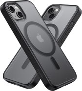 IYUPP Hoesje Geschikt voor iPhone 13 Hoesje - Geschikt voor MagSafe - Shockproof Back Cover - Mat Zwart Transparant