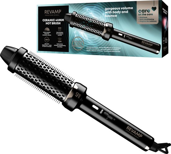 Revamp Keramische Krulborstel 40 mm - Warmteborstel - Ionentechnologie - Thermal Brush - 190 GR Lichtgewicht - Blowout Brush - 3 Meter Salonkabel - Voor krullen, golven en volume - Fohnborstel - 1400A - Zwart