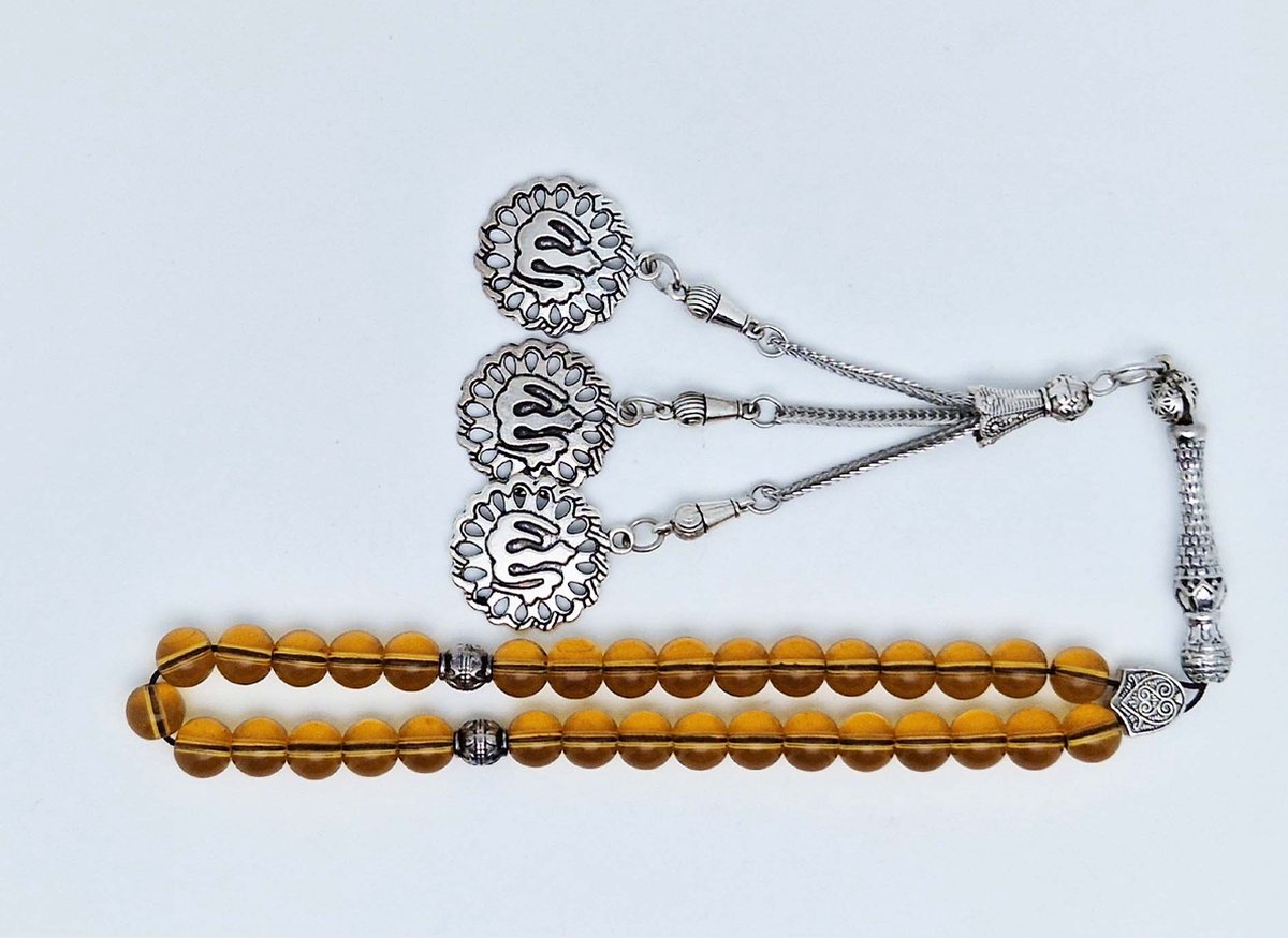 Handgemaakte tesbih klassiek - "Tasbih" natuursteen " Citrine" - Aantal kralen 33 - Diameter kralen 8 MM - met metaal tassel "Allah" - Een mooi cadeau-idee