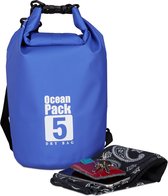 Relaxdays Ocean Pack 5 liter - waterdichte tas - droogtas - outdoor plunjezak - zeilen - blauw