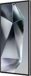 Grijze Samsung smartphone met een geometrisch patroon op het scherm.